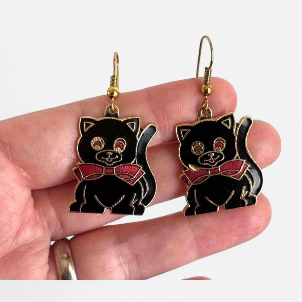 Vintage black cat earrings